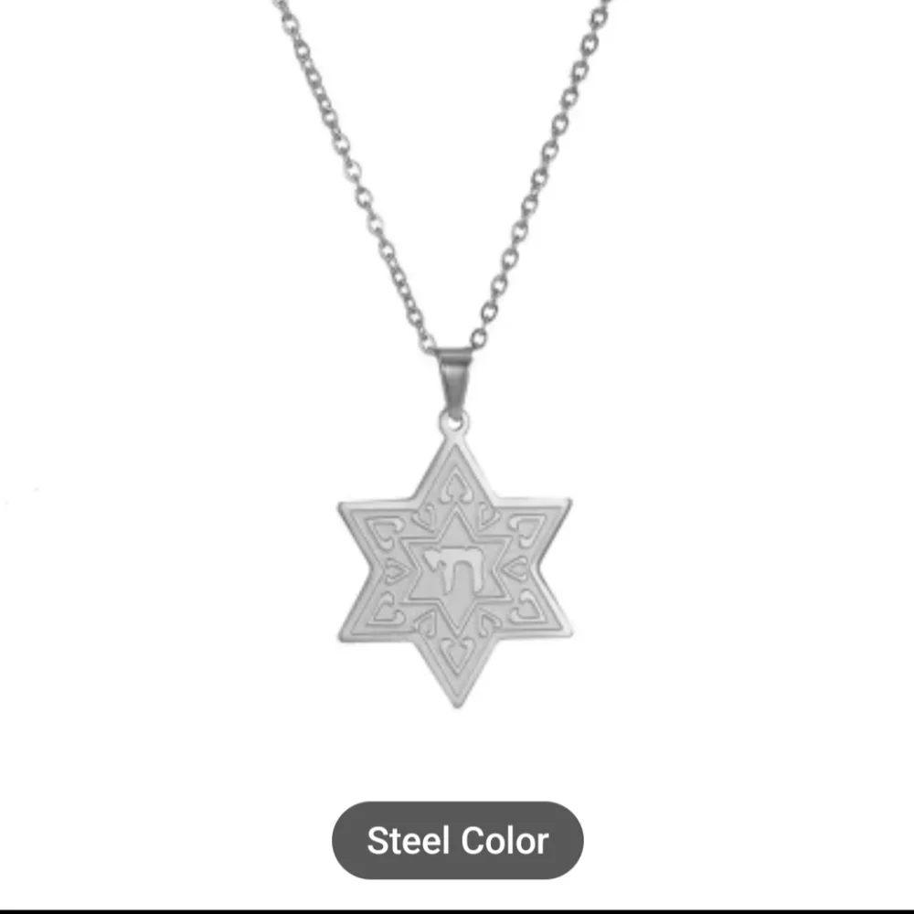 Necklace--Stainless Star of David w/Chai, Gold or Silver Tone